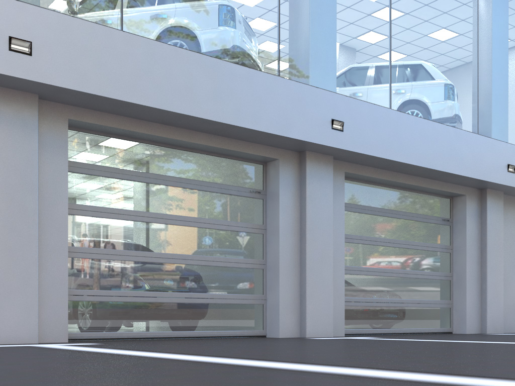 Sanoat sektsion eshiklari, alyuminiy panoramali panellar bilan torsion mexanizmi ISD02