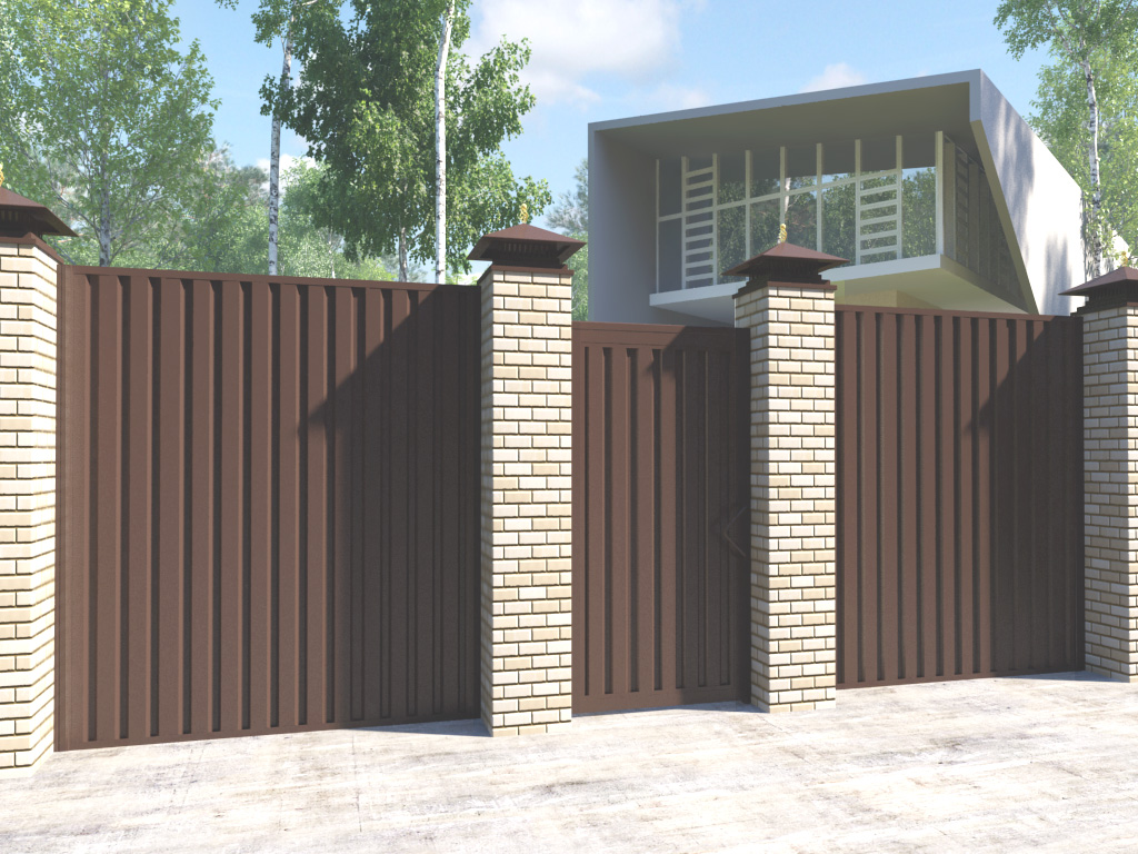 Калитка стандартных размеров в алюминиевой раме с заполнением профлистом SSDS